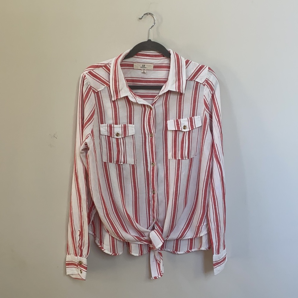 Thread & Supply Tie-Front Striped Blouse w Pockets